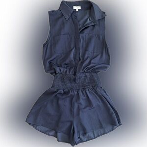 TCEC Navy Romper Small Koch Style Lookalike Sleeveless Collared Elastic Waist